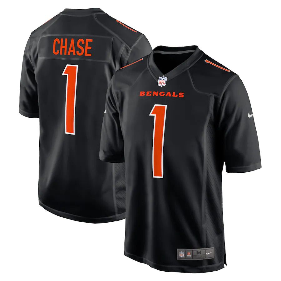 Men Cincinnati Bengals #1 JaMarr Chase Nike Black Game Fashion NFL Jersey